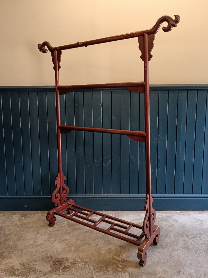 Antique Late 19th Century Chinese Lacquered Clothes Rack  Robe Stand   (6).jpg